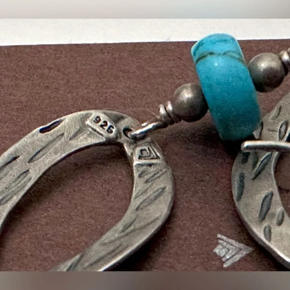 Silpada W1862 Retired Silver Stabilized Turquoise Bead Textured Drop Earrings